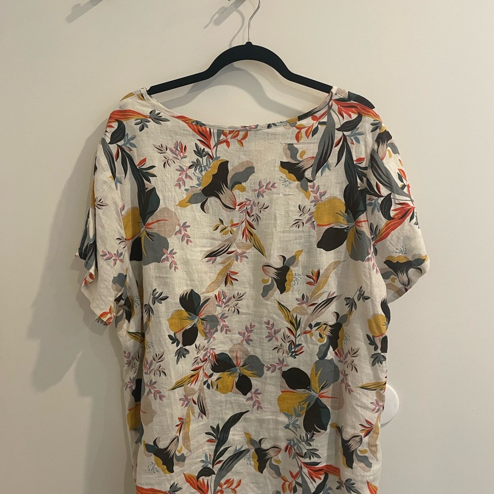 Cynthia Rowley 100% Linen Top Boxy with Tropical Pattern - Picture 4 of 6